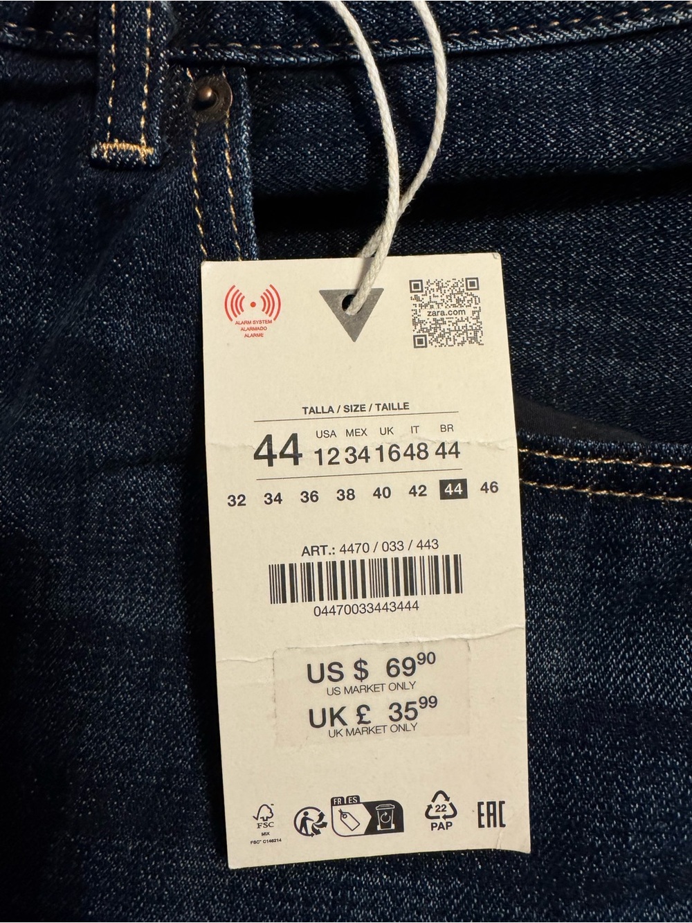 NWT Zara Mid-rise Barrel Folded Dark Indigo Jeans size US 12 (31) - Picture 7 of 8